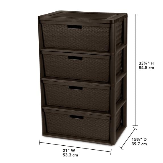 4 Drawer Plastic Storage Tower with Removable Bins Brown K4819
