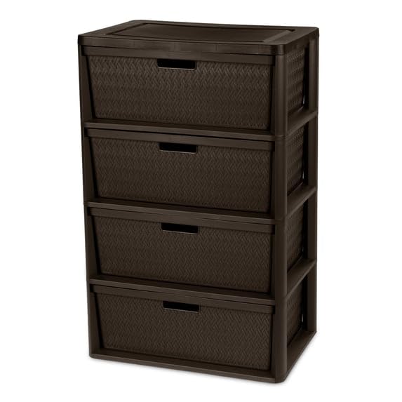 4 Drawer Plastic Storage Tower with Removable Bins Brown K4819