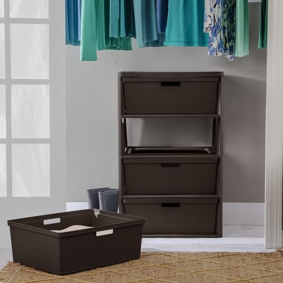 4 Drawer Plastic Storage Tower with Removable Bins Brown K4819