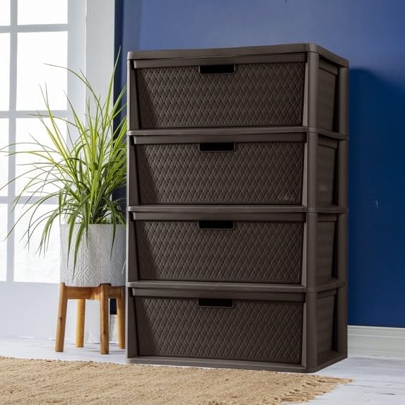 4 Drawer Plastic Storage Tower with Removable Bins Brown K4819