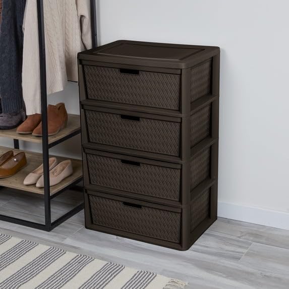 4 Drawer Plastic Storage Tower with Removable Bins Brown K4819