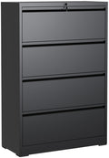 4 Drawer Black Lateral File Cabinet with Lock Y87439