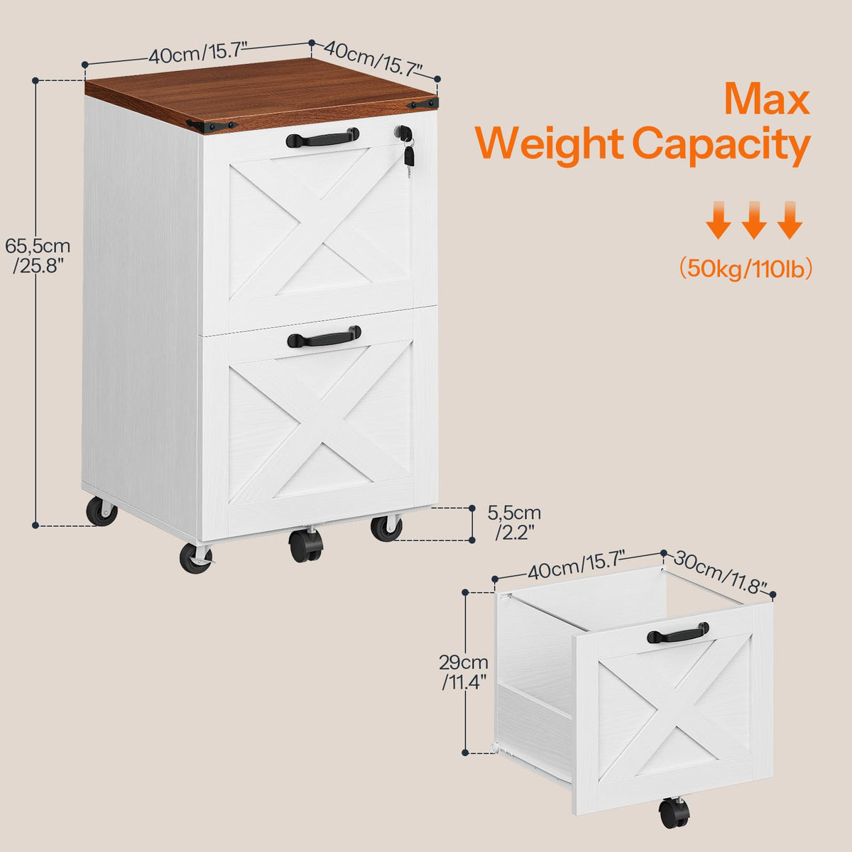 2 Drawer Locking Wood File Cabinet N395