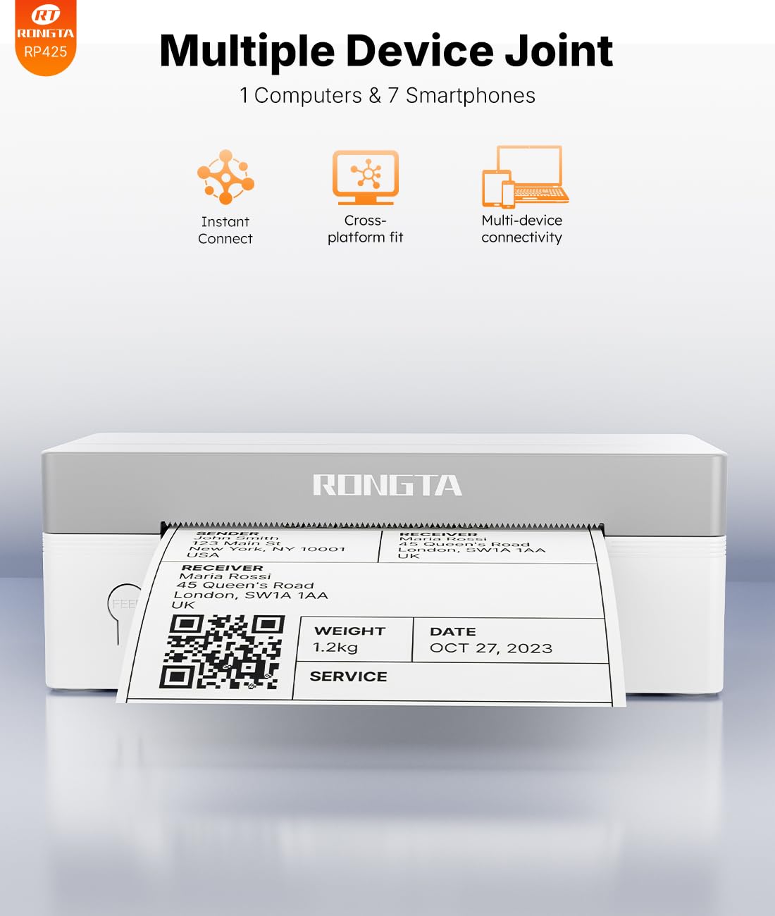 White Bluetooth 4x6 Thermal Label Printer S8039