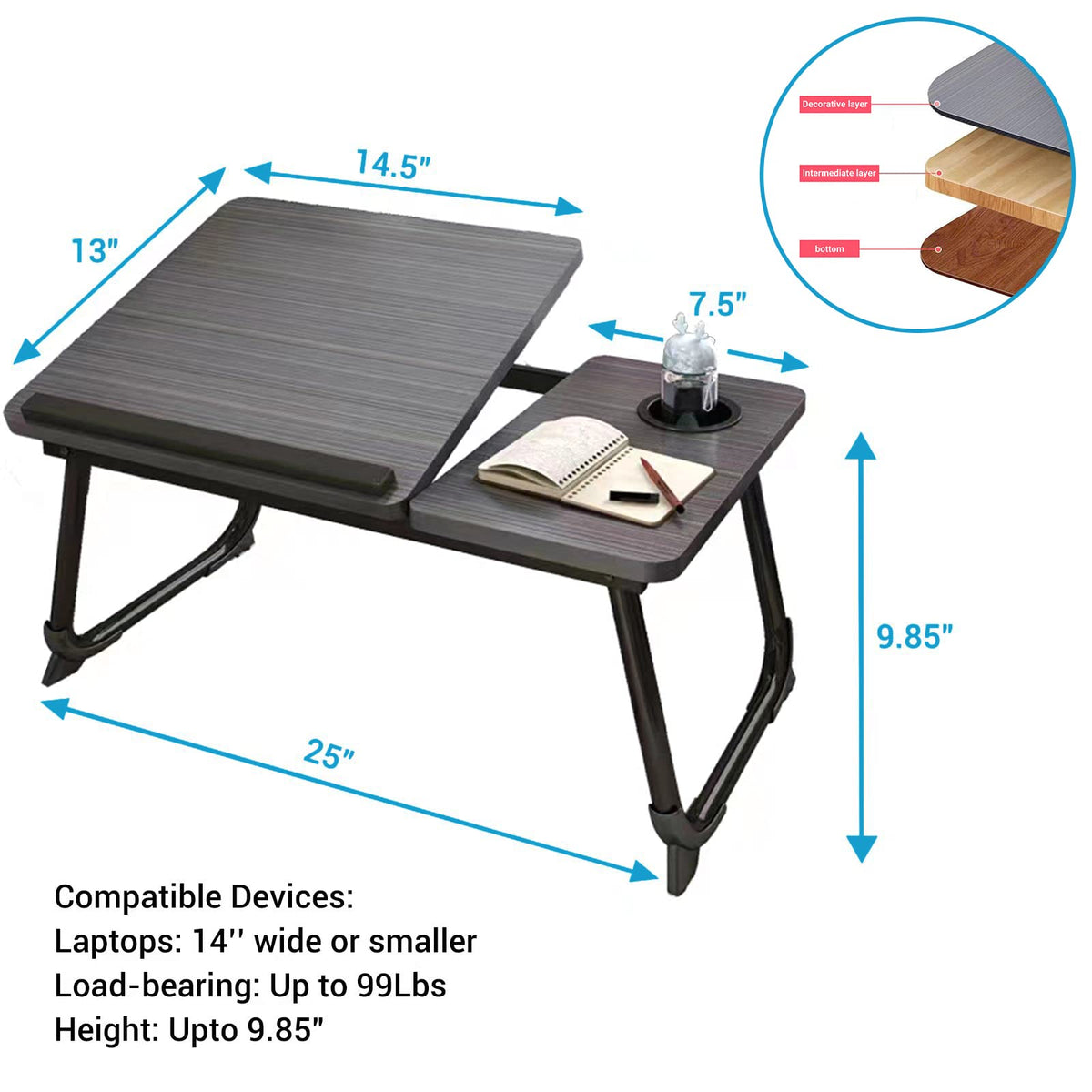 White Laptop Desk with Cup Holder I853039