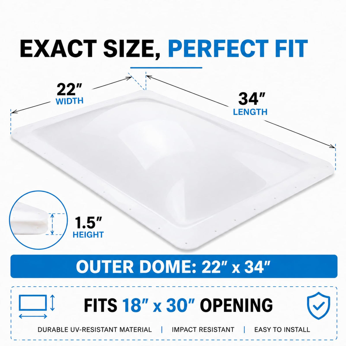 RV Skylight Replacement 22" x 34" Outer Dome Cover I240514