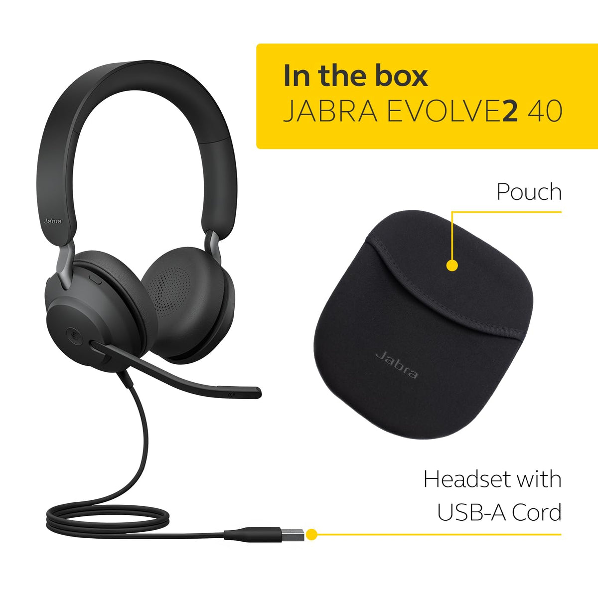 Wired Stereo Noise-Cancelling Headset with 3-Microphone Call Technology and USB-A Cable Black O8398