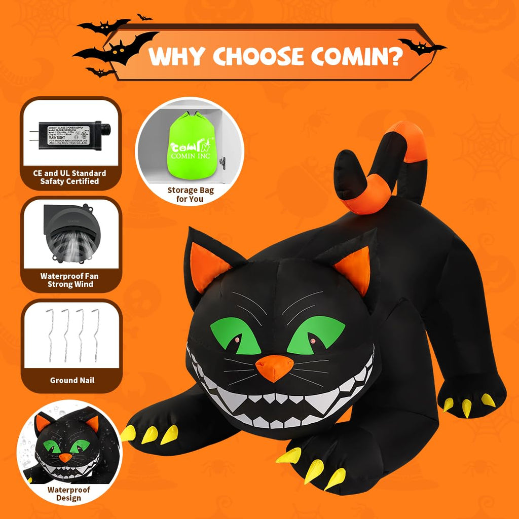 6 FT Halloween Inflatables Black Cat with Moving Head and Built-in LEDs L5246