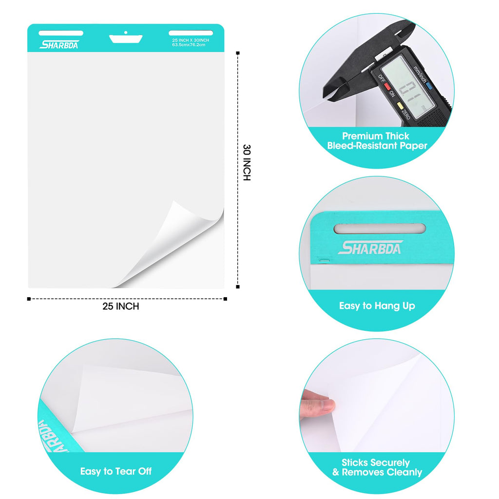 Self-Stick Flip Chart Paper, 25 x 30 inch, 4 Pads, 120 Sheets W92631