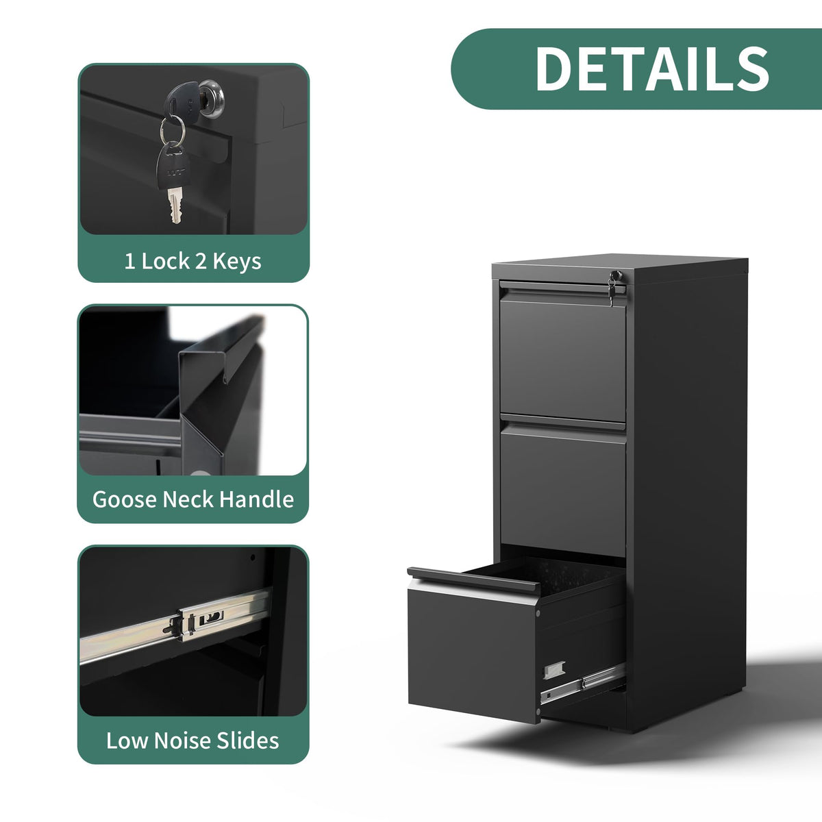 3 Drawer Metal File Cabinet with Lock V2604