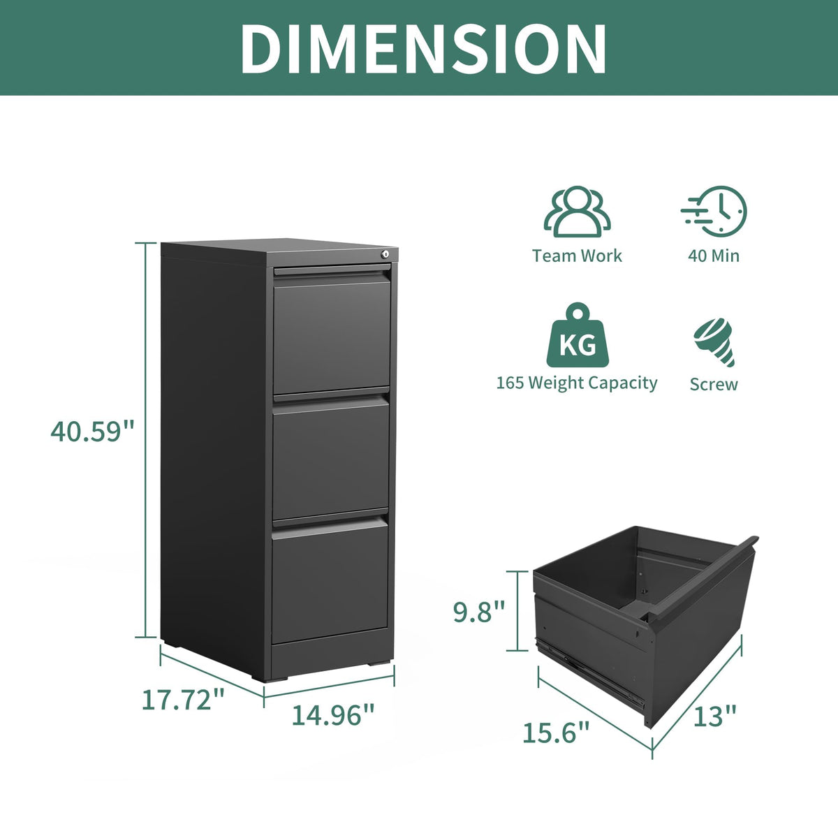 3 Drawer Metal File Cabinet with Lock V2604