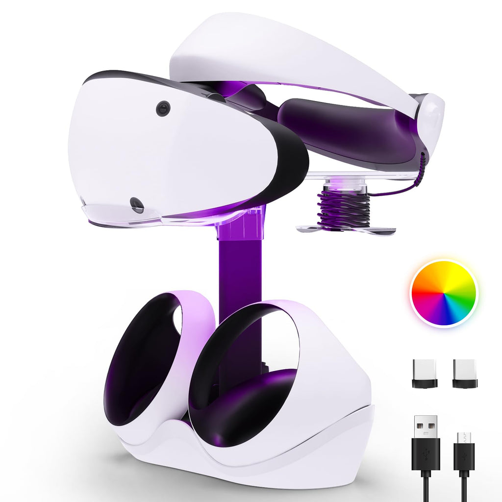 Charging Station with 7 RGB Light, Headset Display Stand, Dual Controllers Charger Dock T302038