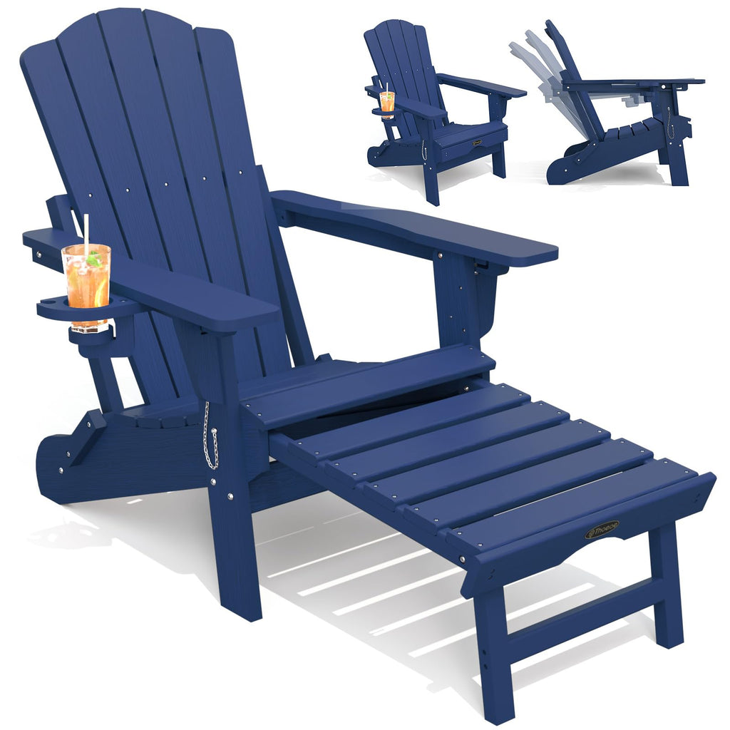 Folding HDPE Adirondack Chairs with Footrest I632992
