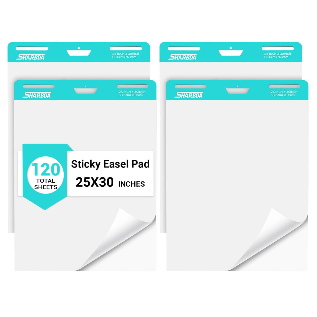 Self-Stick Flip Chart Paper, 25 x 30 inch, 4 Pads, 120 Sheets W92631