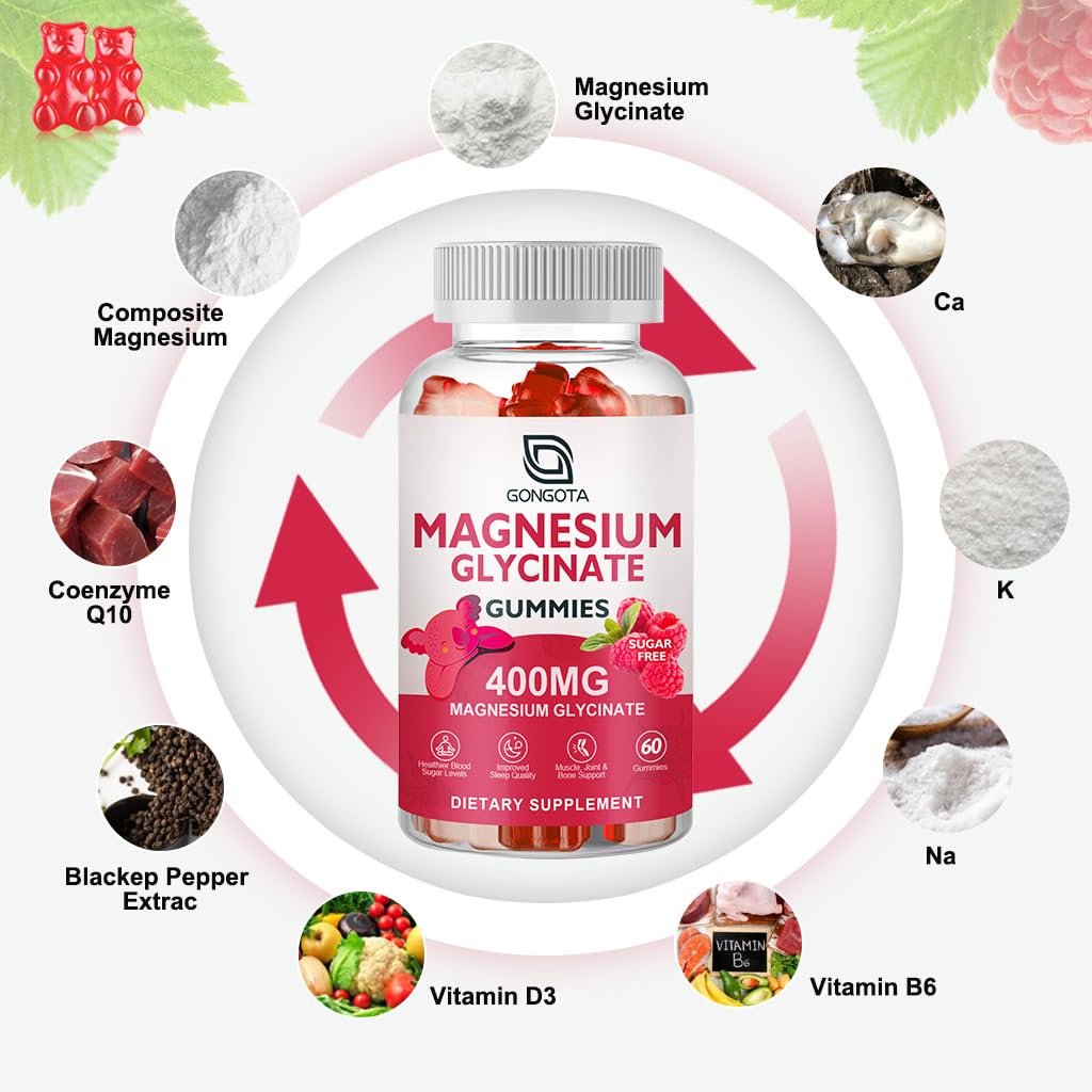 Magnesium Glycinate Gummies 400 mg with Vitamin D, B6 - 60 Gummies G250