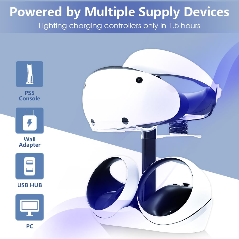 Charging Station with 7 RGB Light, Headset Display Stand, Dual Controllers Charger Dock T302038