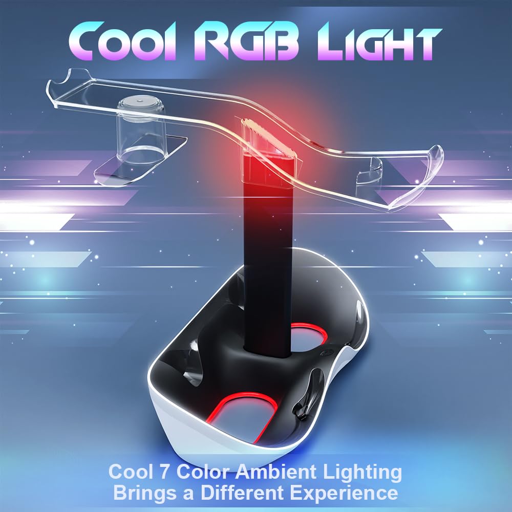 Charging Station with 7 RGB Light, Headset Display Stand, Dual Controllers Charger Dock T302038