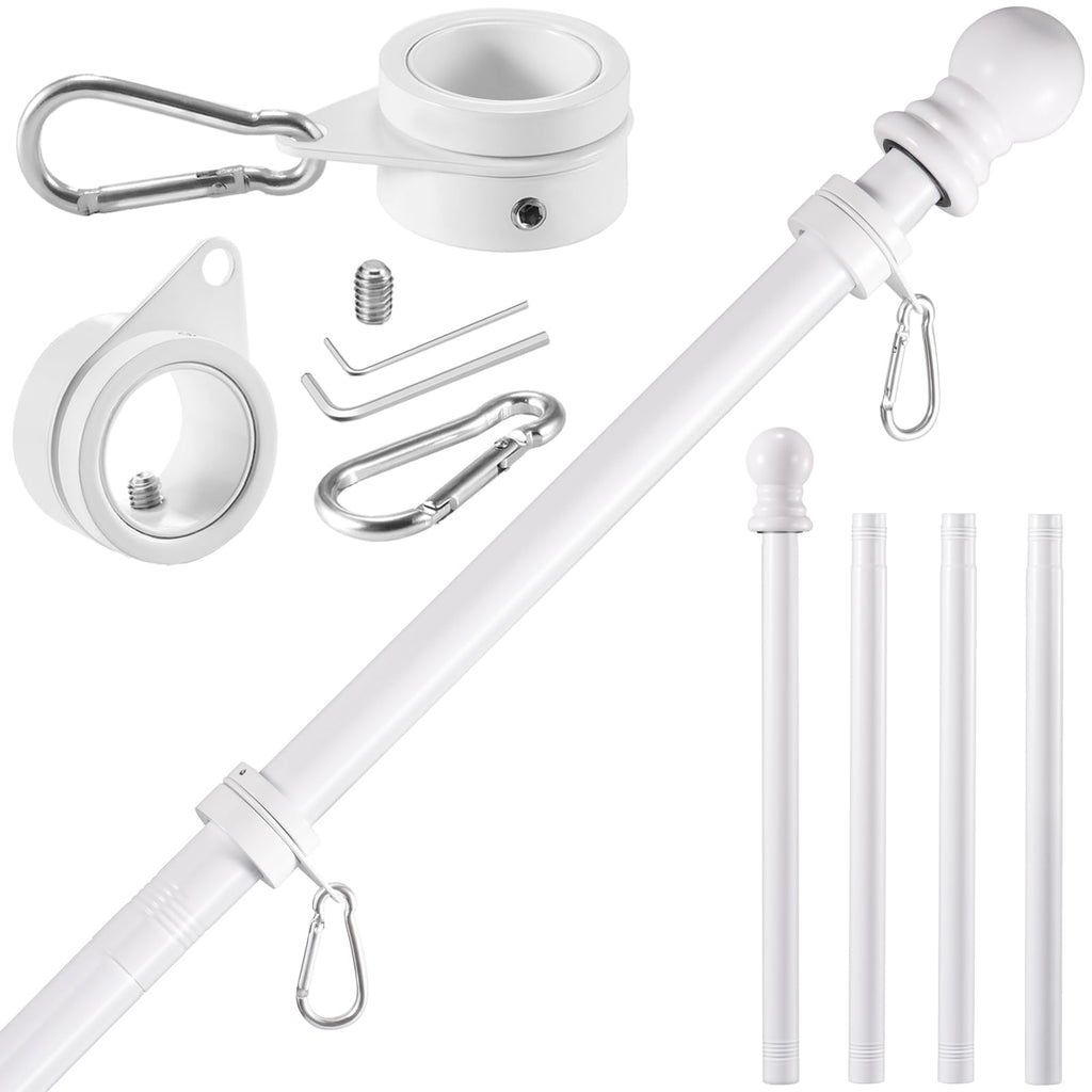 White 5 FT Stainless Steel Wall Mount Flag Pole Kit with 360° Rotating Rings R7463