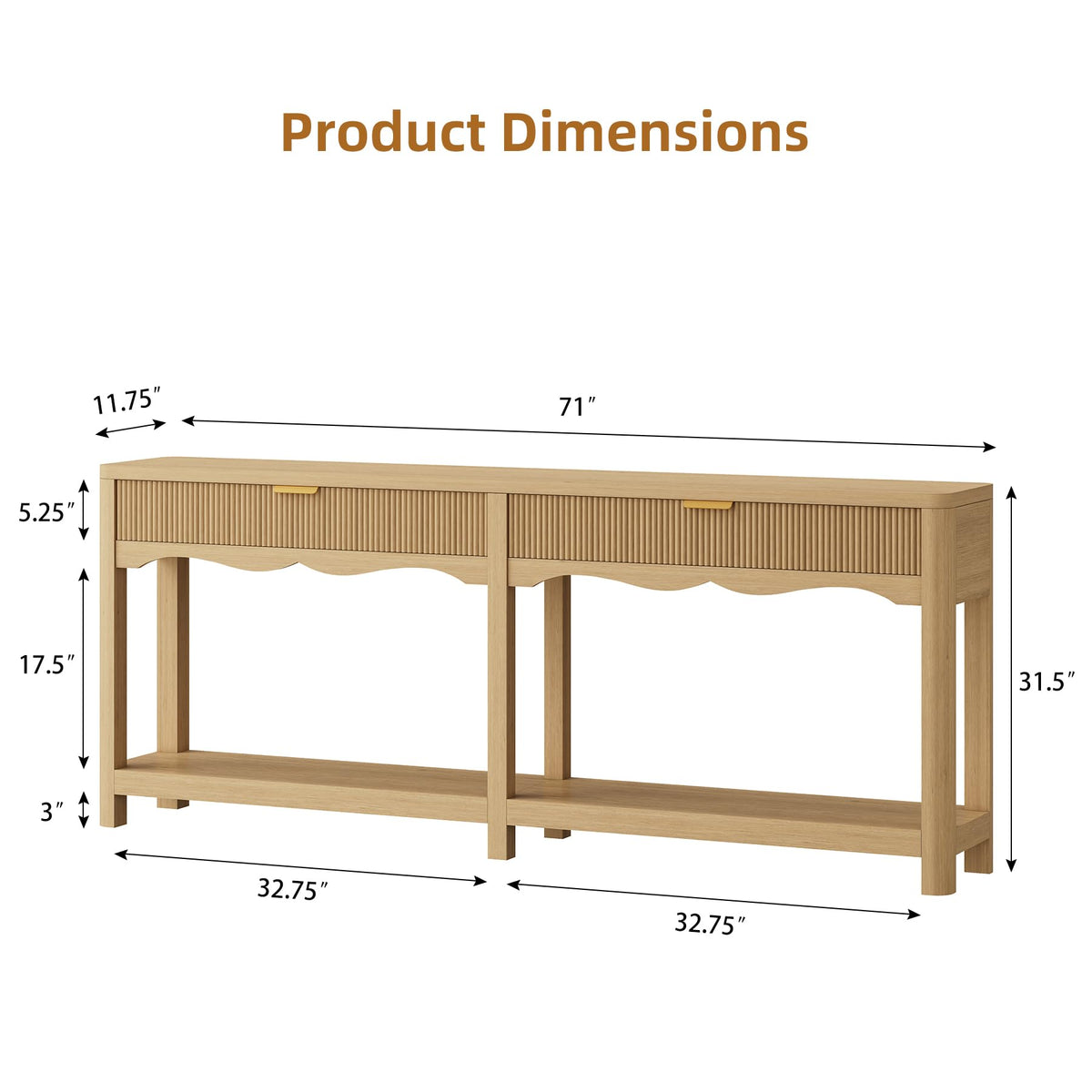 71" Oak Console Table with Storage M5395