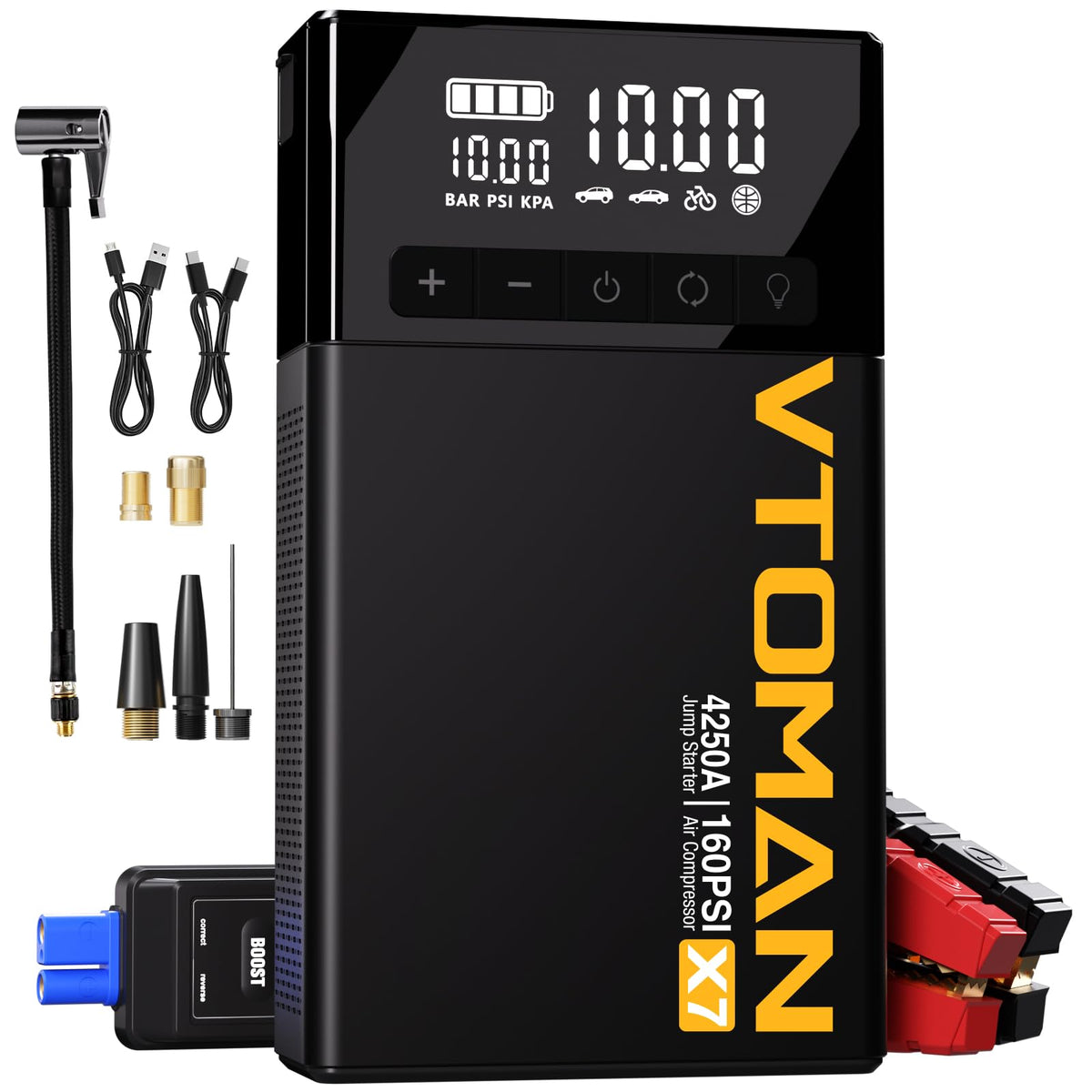 Jump Starter with Air Compressor, 160PSI Tire Inflator O90821