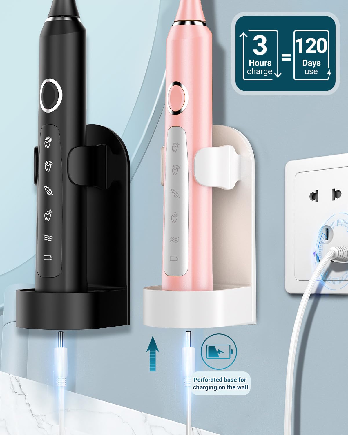 2 Pack Rechargeable Electric Toothbrush with 12 Brush Heads & 2 Travel Case Y3844