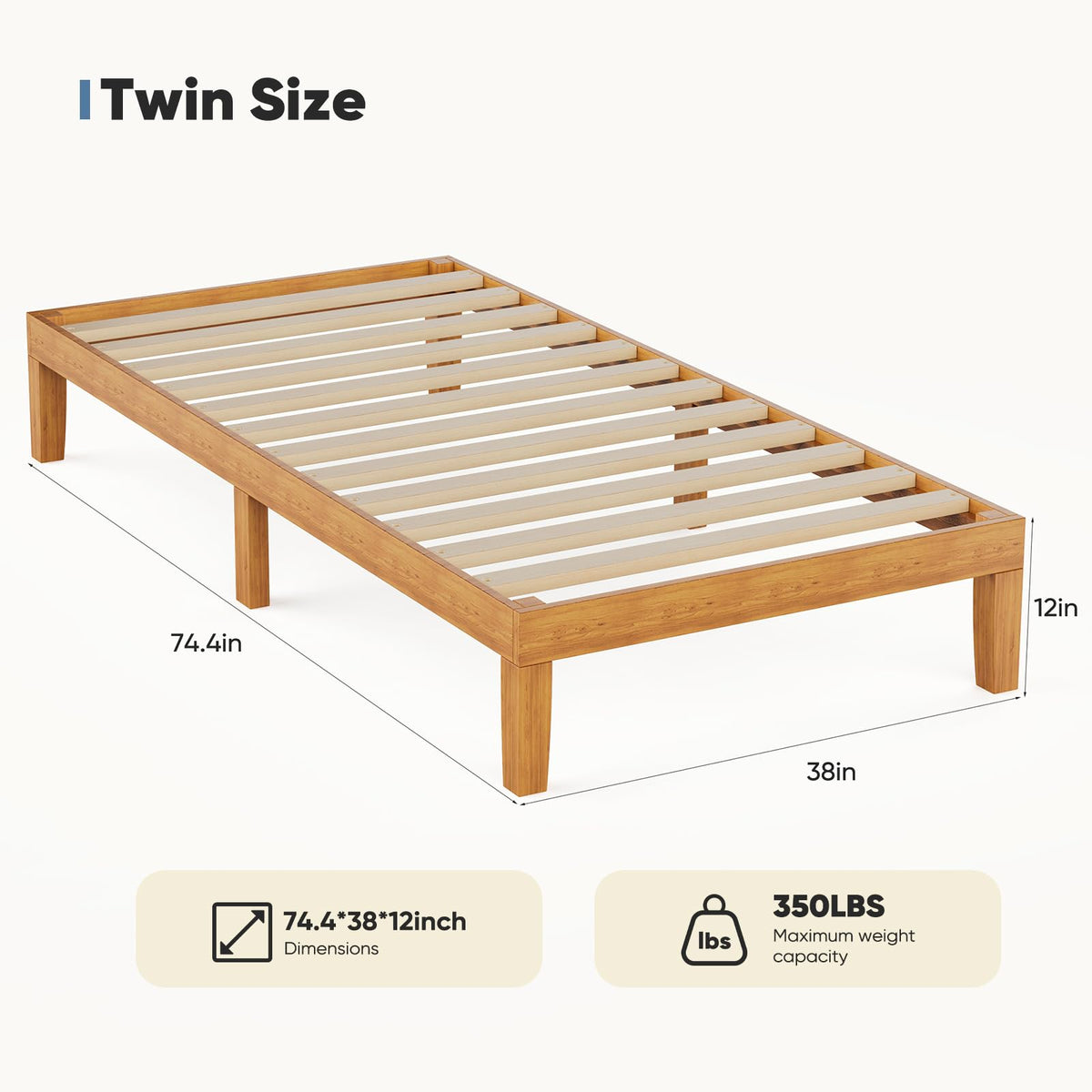 Solid Wood Twin Bed Frame with Under Bed Storage V430911