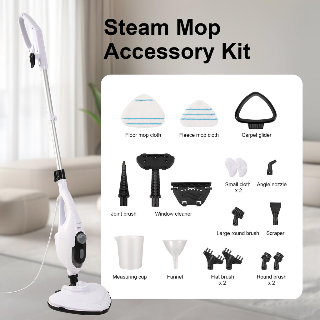 1550W 11-in-1 Steam Mop with 21.3FT Cord, White V4841