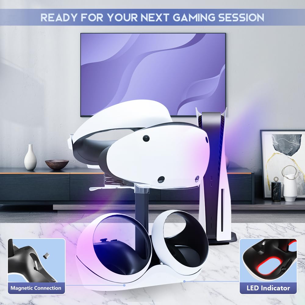 Charging Station with 7 RGB Light, Headset Display Stand, Dual Controllers Charger Dock T302038