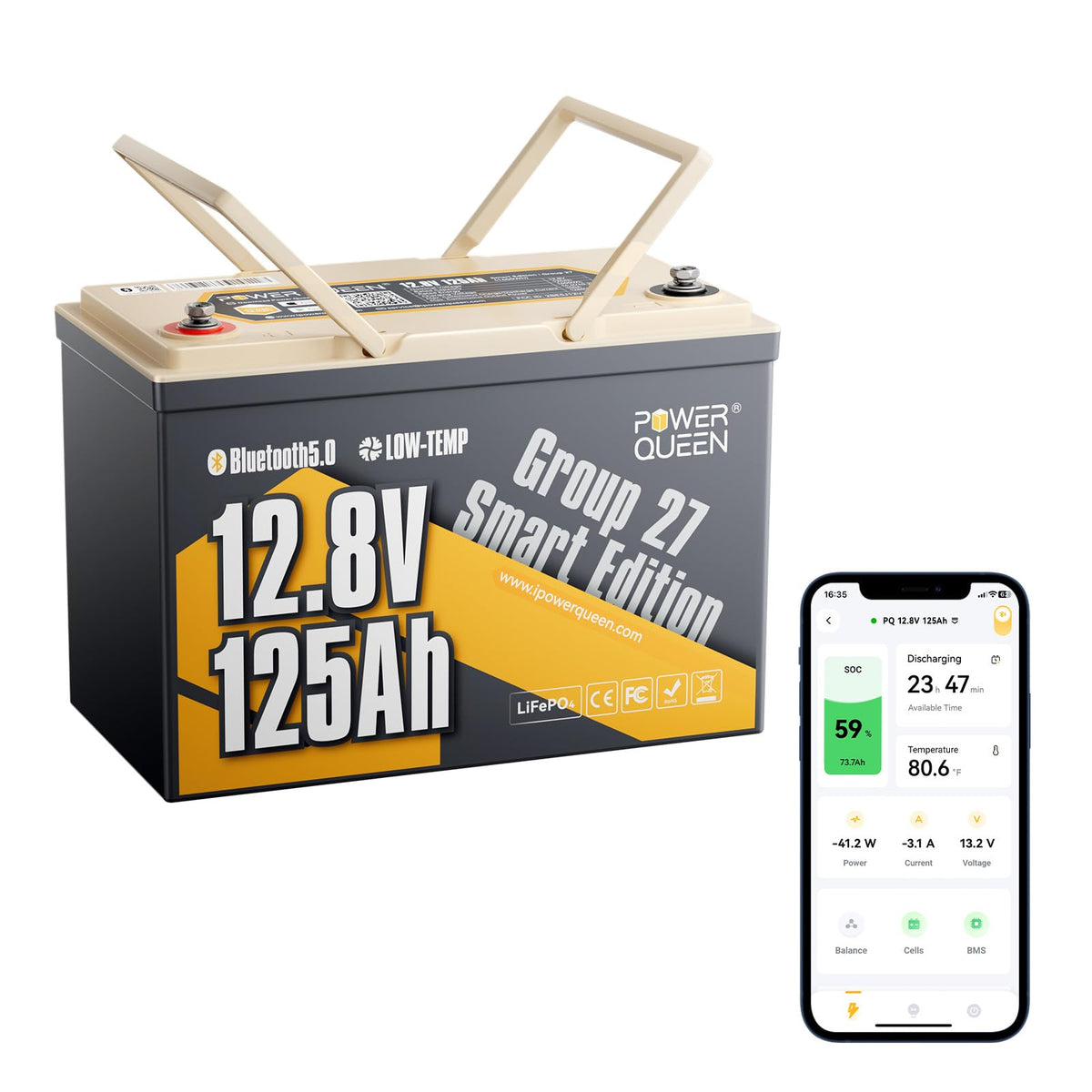 12V 125Ah Bluetooth LiFePO4 Battery H9061