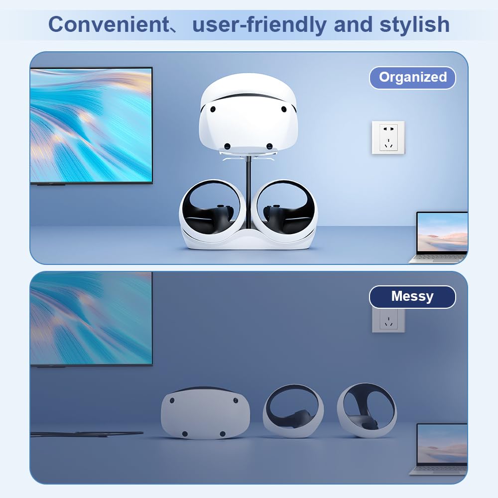 Charging Station with 7 RGB Light, Headset Display Stand, Dual Controllers Charger Dock T302038