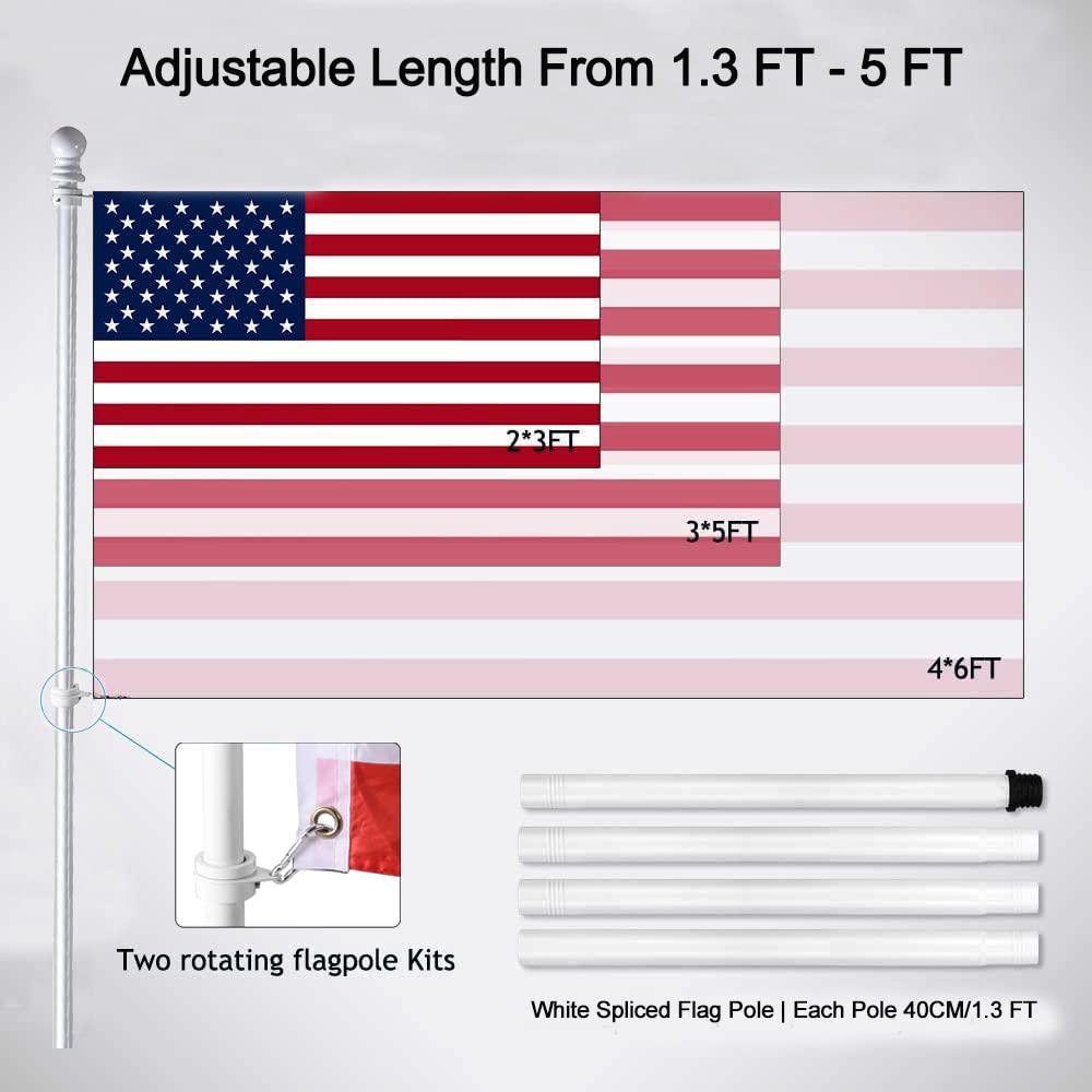 White 5 FT Stainless Steel Wall Mount Flag Pole Kit with 360° Rotating Rings R7463