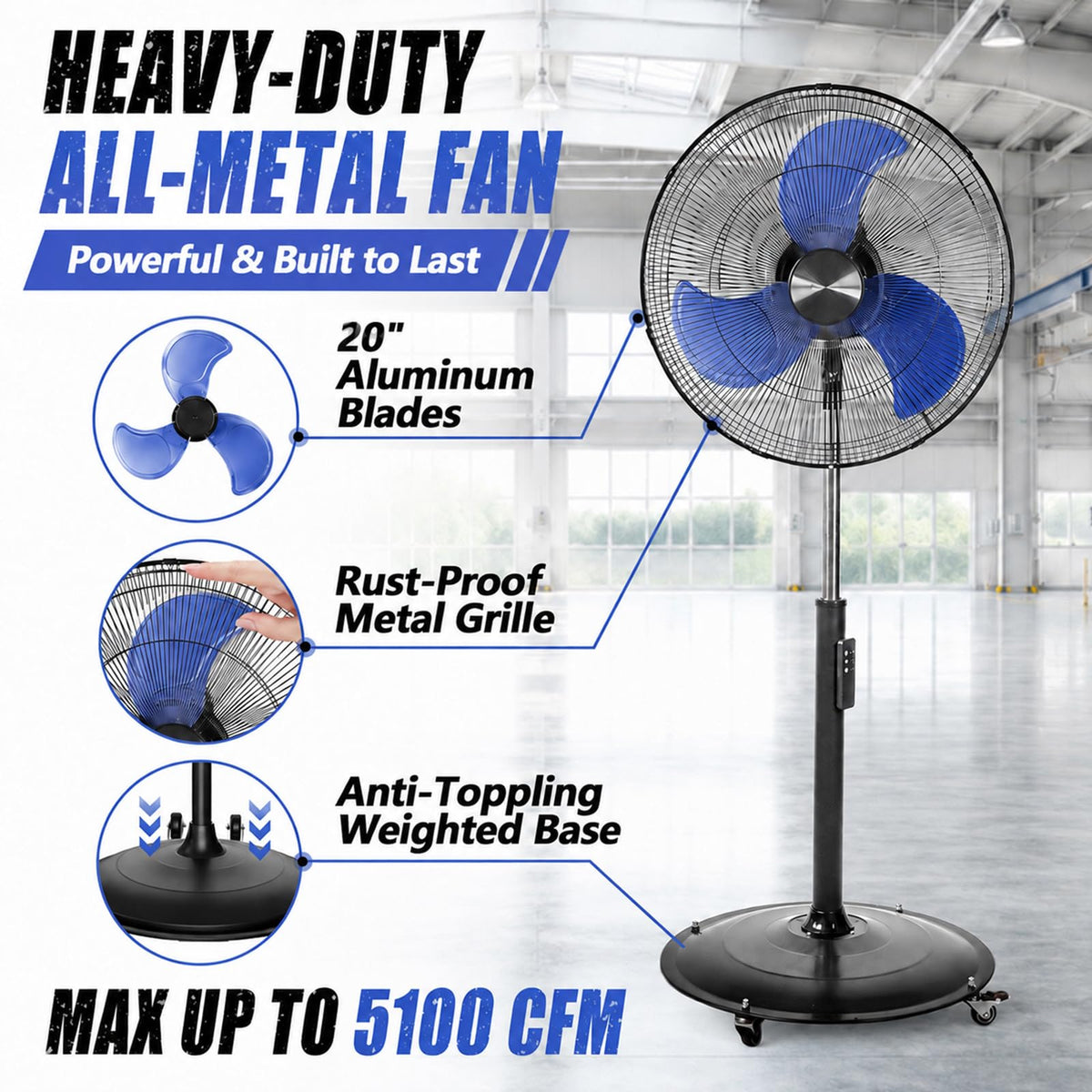 20 Inch Quiet Oscillating Pedestal Fan with Casters P139416