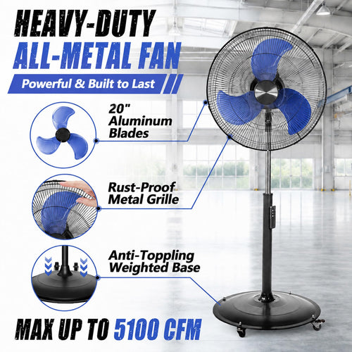 20 Inch Quiet Oscillating Pedestal Fan with Casters P139416