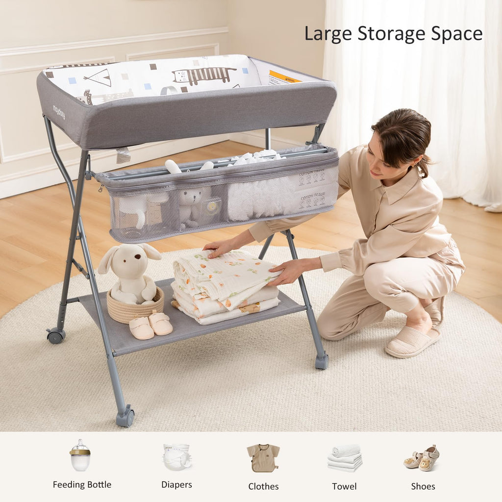 Portable Adjustable Height Folding Baby Changing Table with Wheels P115