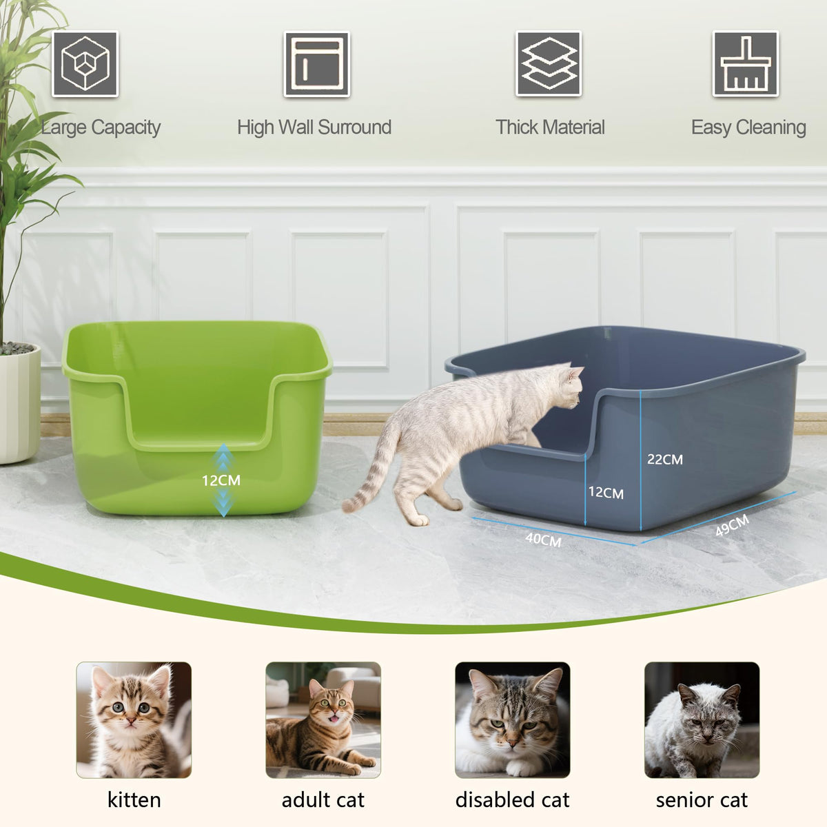 Large High Sided Cat Litter Box with Scoop 2 Pack U49047
