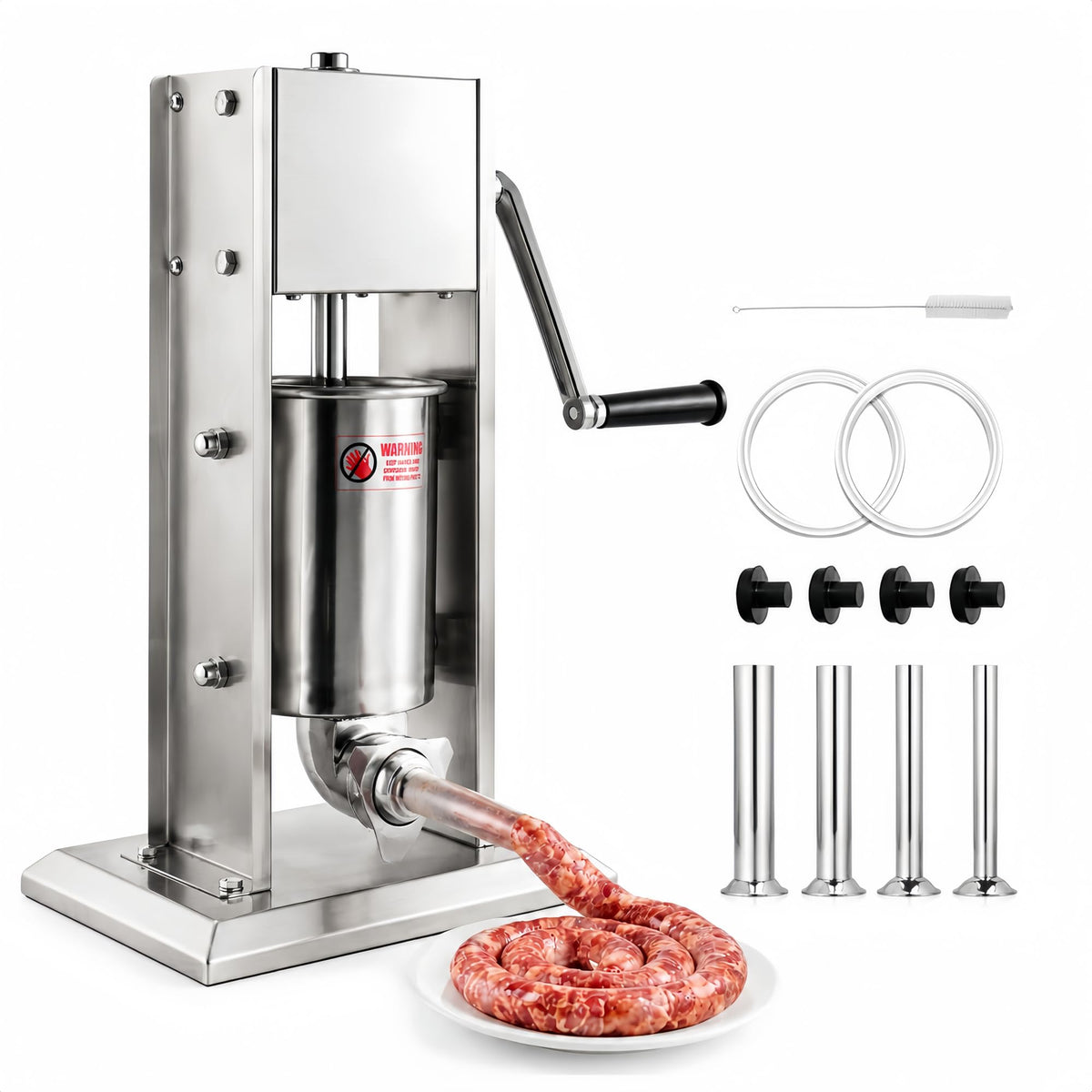 3L Stainless Steel Manual Sausage Stuffer with 4 Tubes W1399