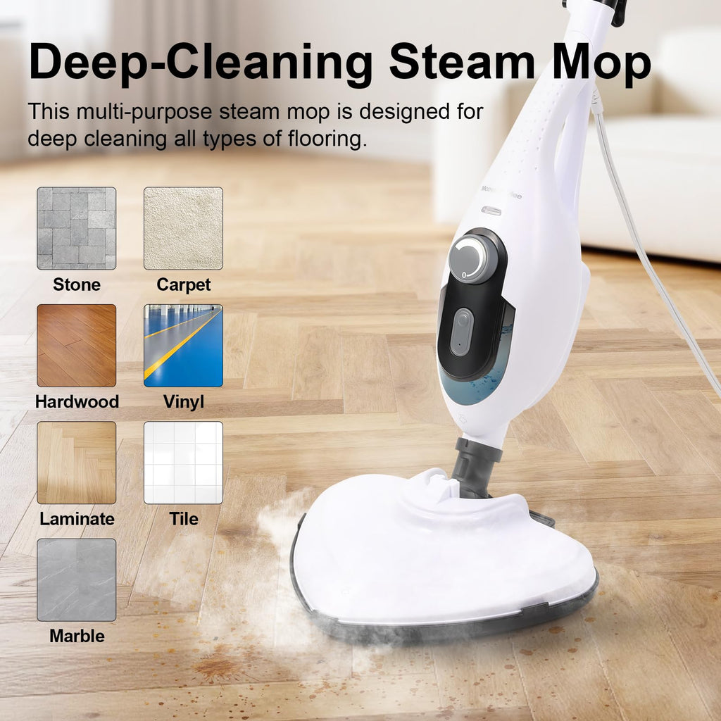 1550W 11-in-1 Steam Mop with 21.3FT Cord, White V4841