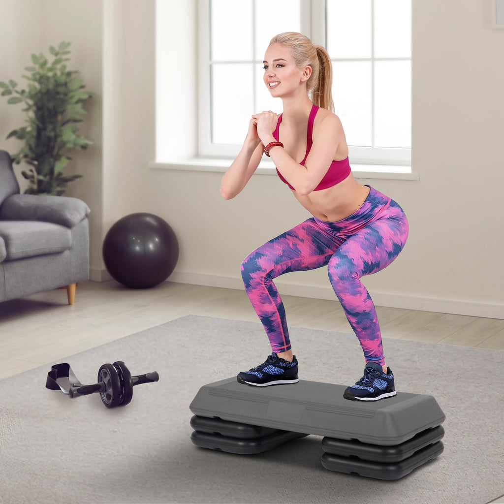 Adjustable Aerobics Platform with 4 Risers Black/Gray L4586