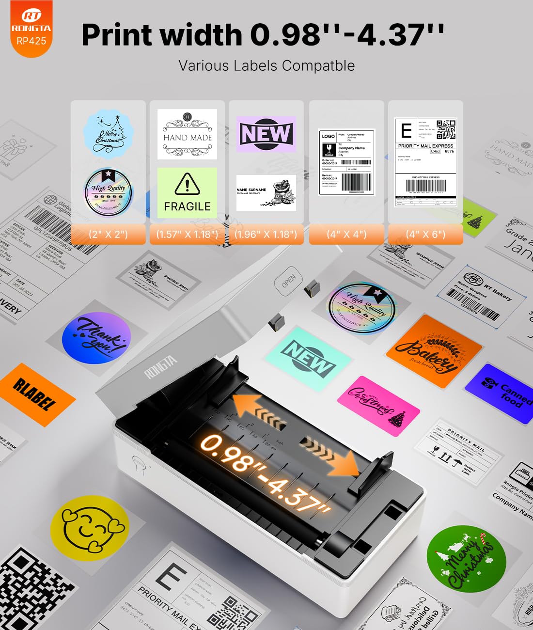 White Bluetooth 4x6 Thermal Label Printer S8039
