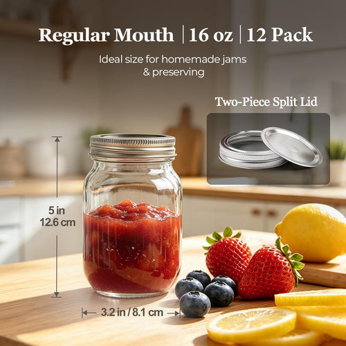 16 oz Regular Mouth Mason Jars 12 Pack Y2704