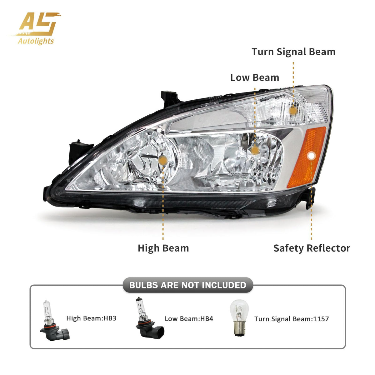 Headlight Assembly for 2003-2007 Honda Accord Chrome Housing Amber Reflector Pair K42420