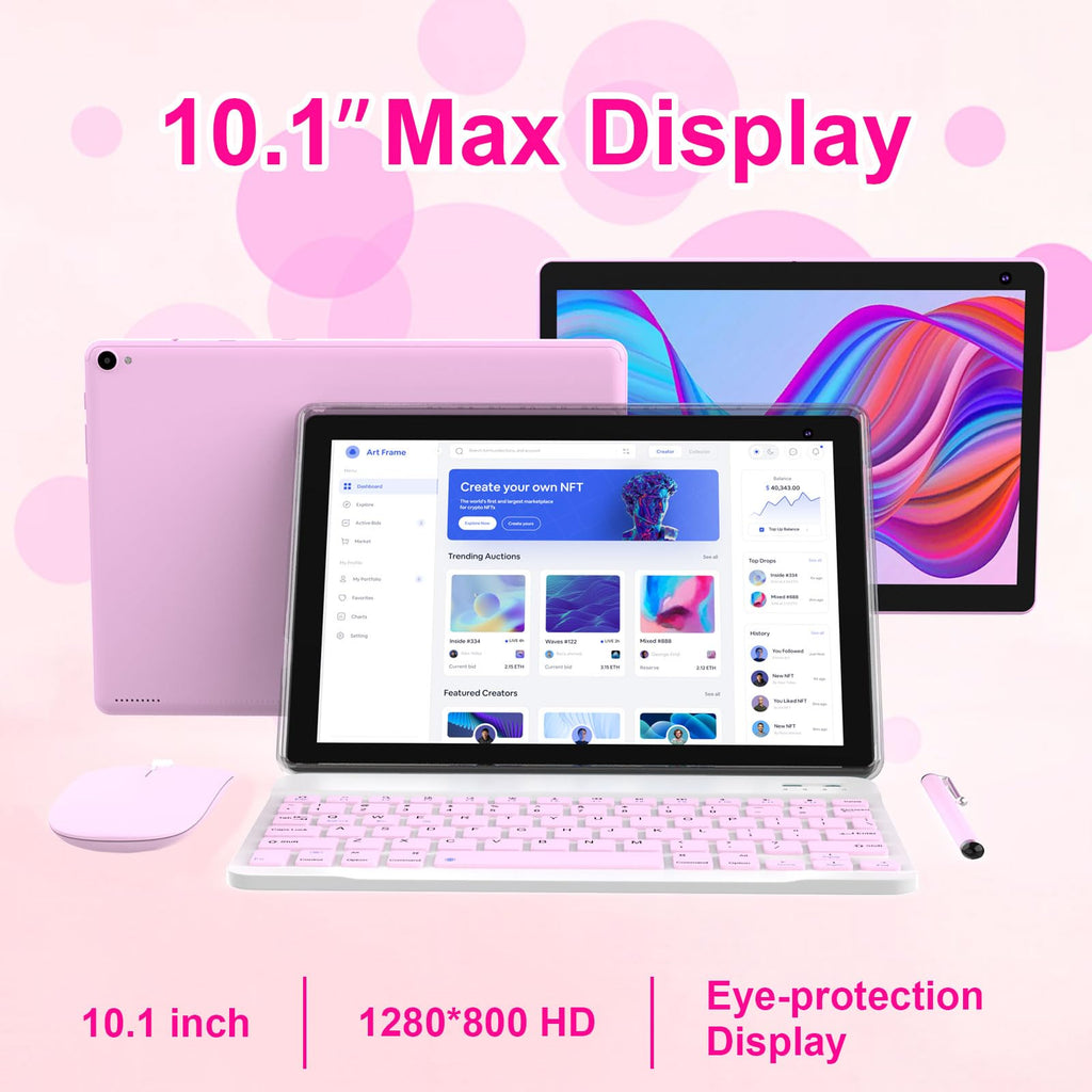 Android 15 Tablet 10 inch, 2 in 1 Tablet with Keyboard Case Mouse Stylus, 8GB RAM 32GB ROM, Quad Core, 1280x800 HD Screen, 6000mAh Q93776