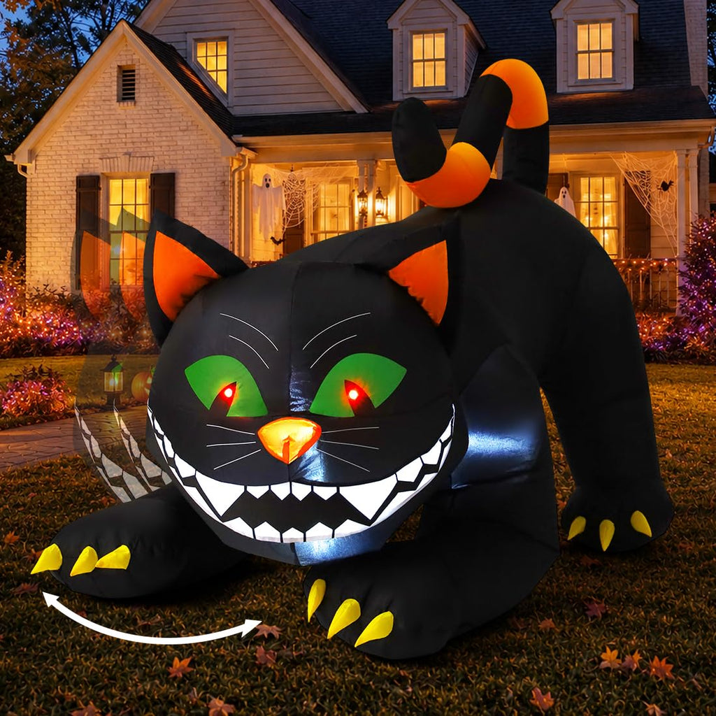 6 FT Halloween Inflatables Black Cat with Moving Head and Built-in LEDs L5246