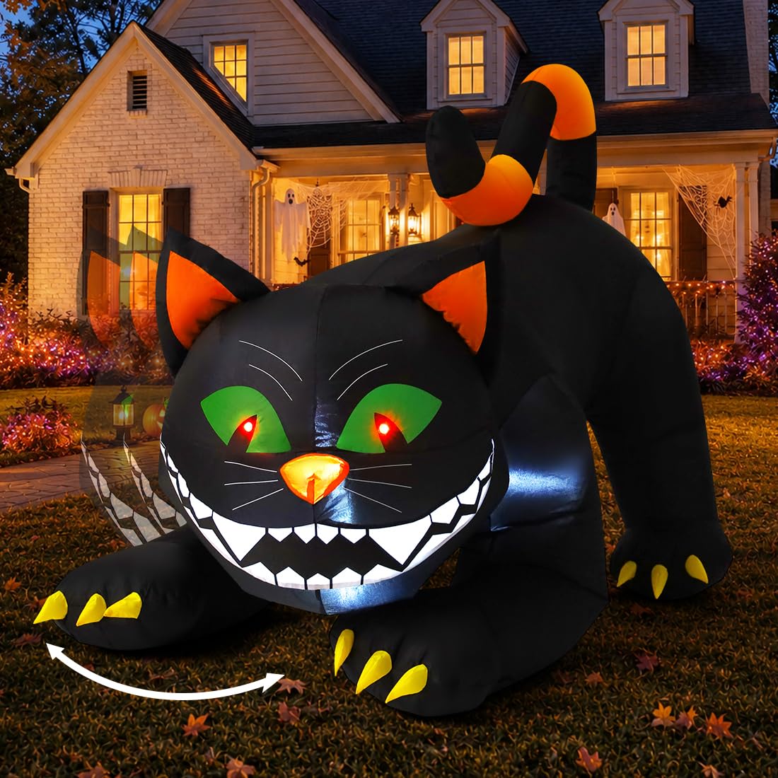 6 FT Halloween Inflatables Black Cat with Moving Head and Built-in LEDs L5246