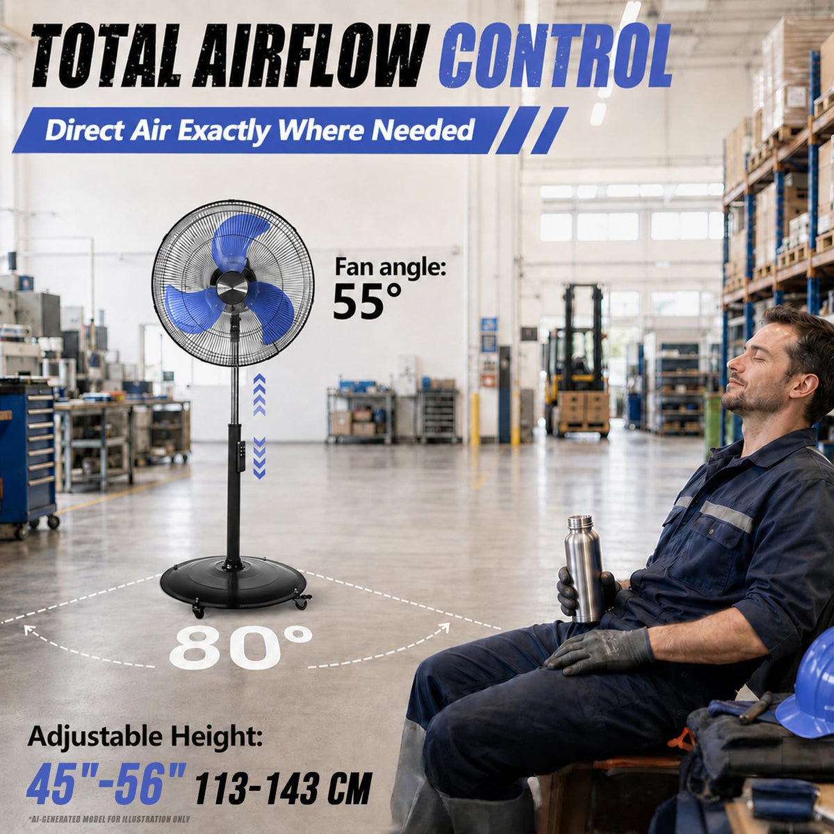 20 Inch Quiet Oscillating Pedestal Fan with Casters P139416