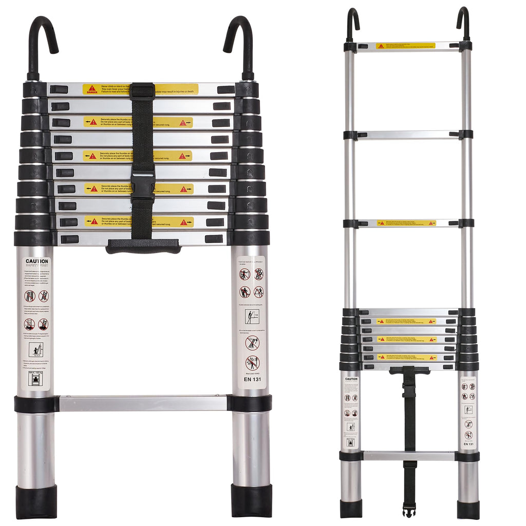 12.5 FT Aluminum Telescoping Ladder with 2 Hooks N9396
