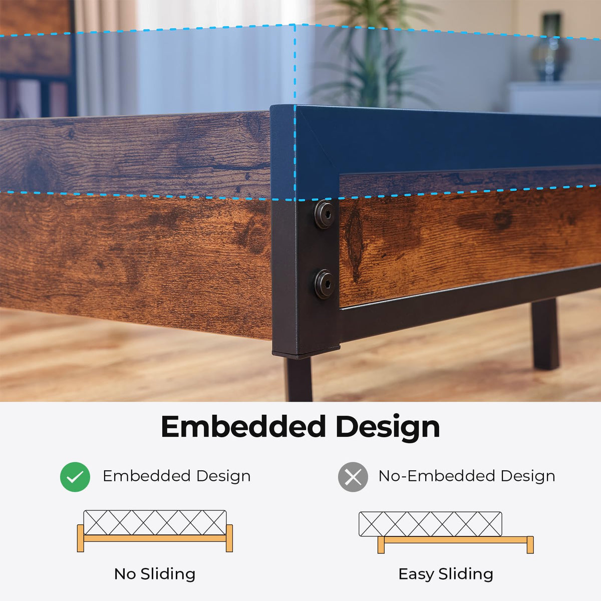 Queen Size Metal Platform Bed Frame with Storage Headboard K54282