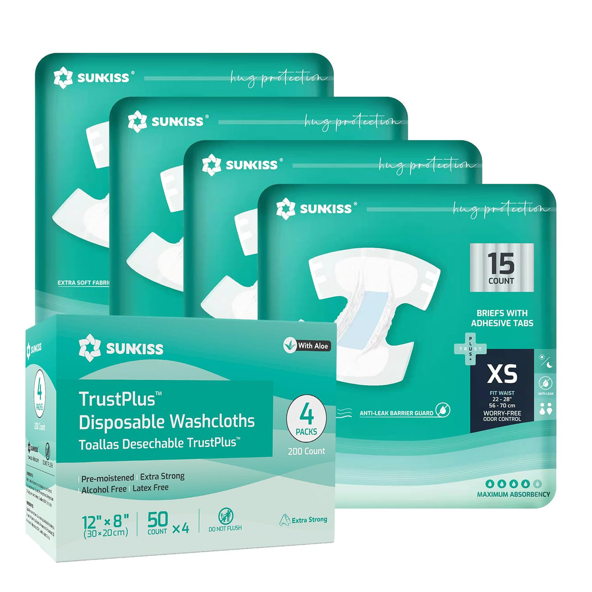Adult Diapers XSmall 60 Count & Wet Wipes 200 Count N46127