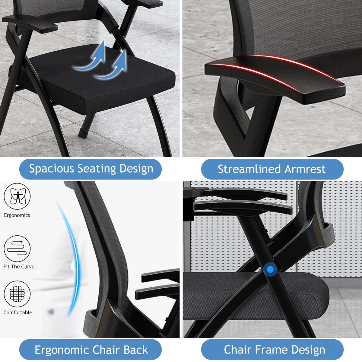 Foldable Mesh Office Chair with Back Armrest, 4pcs, Orange T8771