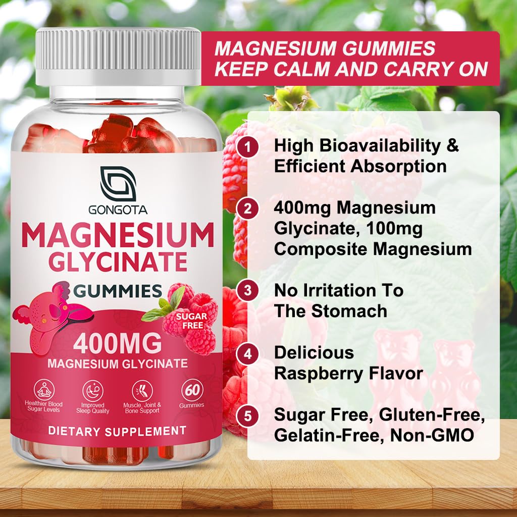 Magnesium Glycinate Gummies 400 mg with Vitamin D, B6 - 60 Gummies G250